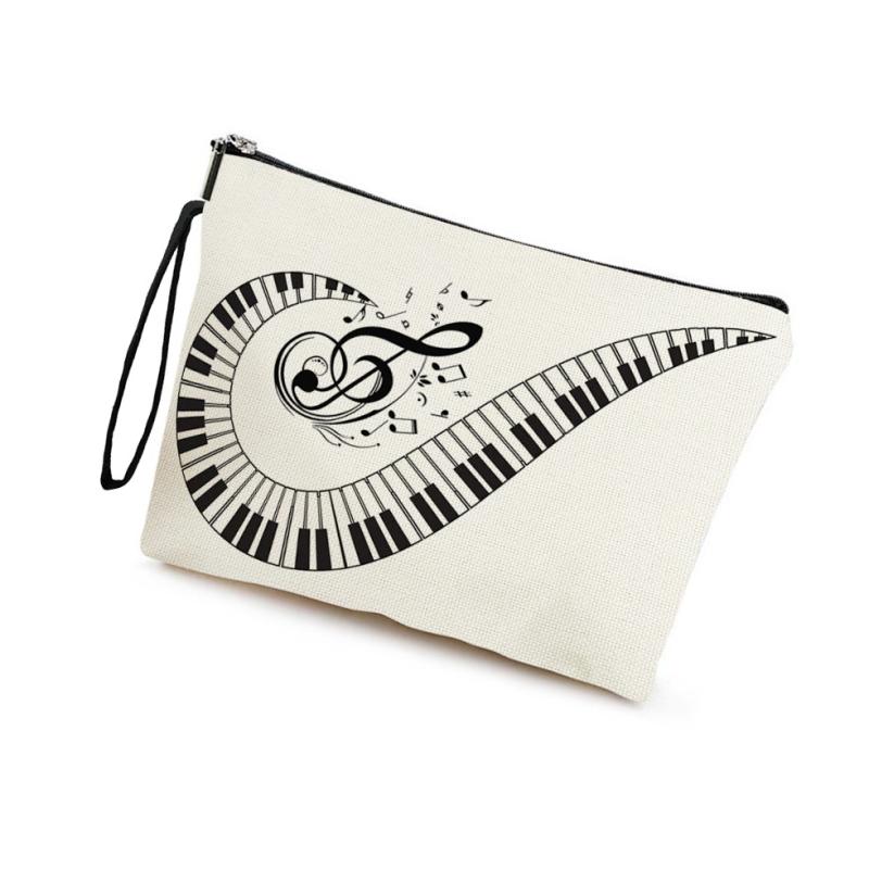 Trendy Piano Note Cosmetic Bag Large Capacity Stationery Storage Bag Portable Travel Toiletry Pouch Female Clutch Bags