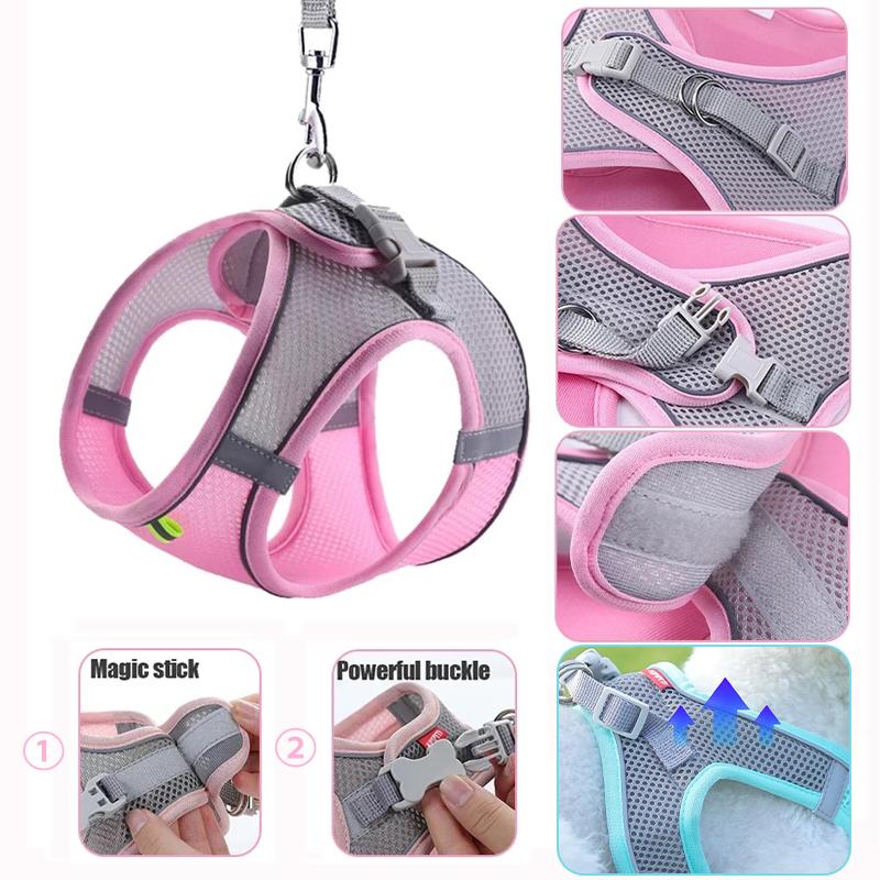 Dog Harness for Small Dogs Cats Reflective Pet Harness And Leash Set Adjustable Breathable Pet Chest Vest Leash Dog Accessories