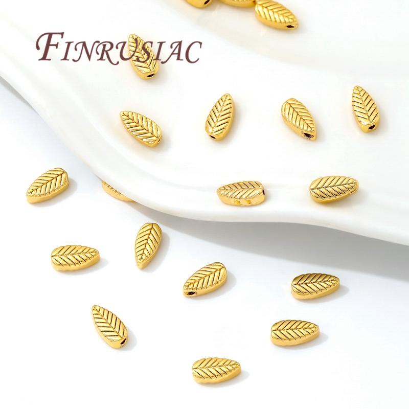 18K Gold Plated Spacer Beads Brass Leaf Shape Bead Separators For Beads Accessories For Bracelets DIY Jewelry Making Supplies