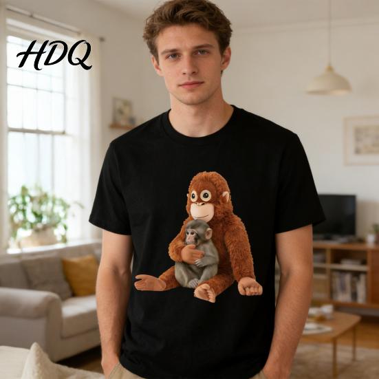Lightweight Summer T-shirt Monkey Punch T-Shirt Short Sleeve Round Neck Casual Tee Cute Versatile Orangutan Pattern Shirt for Men Women Street