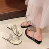 JMXD-Flat Bottom Cool Slippers Female Summer Wear, Rhinestone Fairy Wind Soft Bottom Non-slip Toe Beach One-word Drag