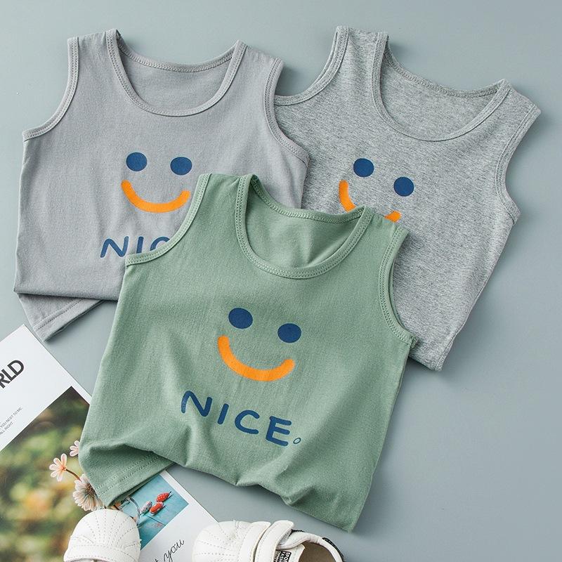 Summer New Children's I-shaped Vest for Small and Medium-sized Boys and Girls Cartoon Printing Crew Neck Single-piece Bottoming Top