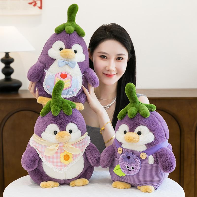 Cute eggplant penguin doll doll vegetable plush toy children sleeping pillow doll birthday gift girl
