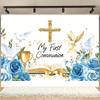 Christian Communion Theme Polyester Background Religious Cross and Holy Grail Photography Banner Party Home Decoration