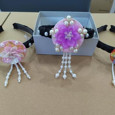 Fashion Flower Korean Headband Pearl Tassels Hanbok Hairband Headdress Traditional Stage Dance Hair Hoop Ladies