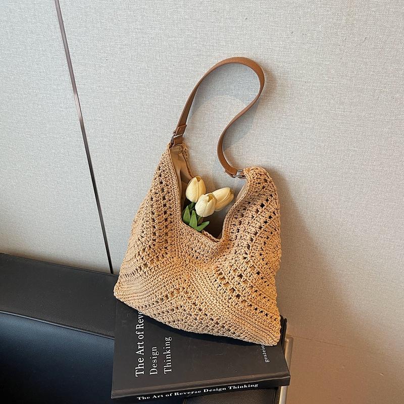 Woven Bag Women's New Popular Beach Vacation Shoulder Bag Large Capacity Tote Bag Straw Bag