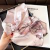 Elegant Pink Floral Silk Scarf Women Lightweight Square Neck Wrap 100% Mulberry 53x53cm