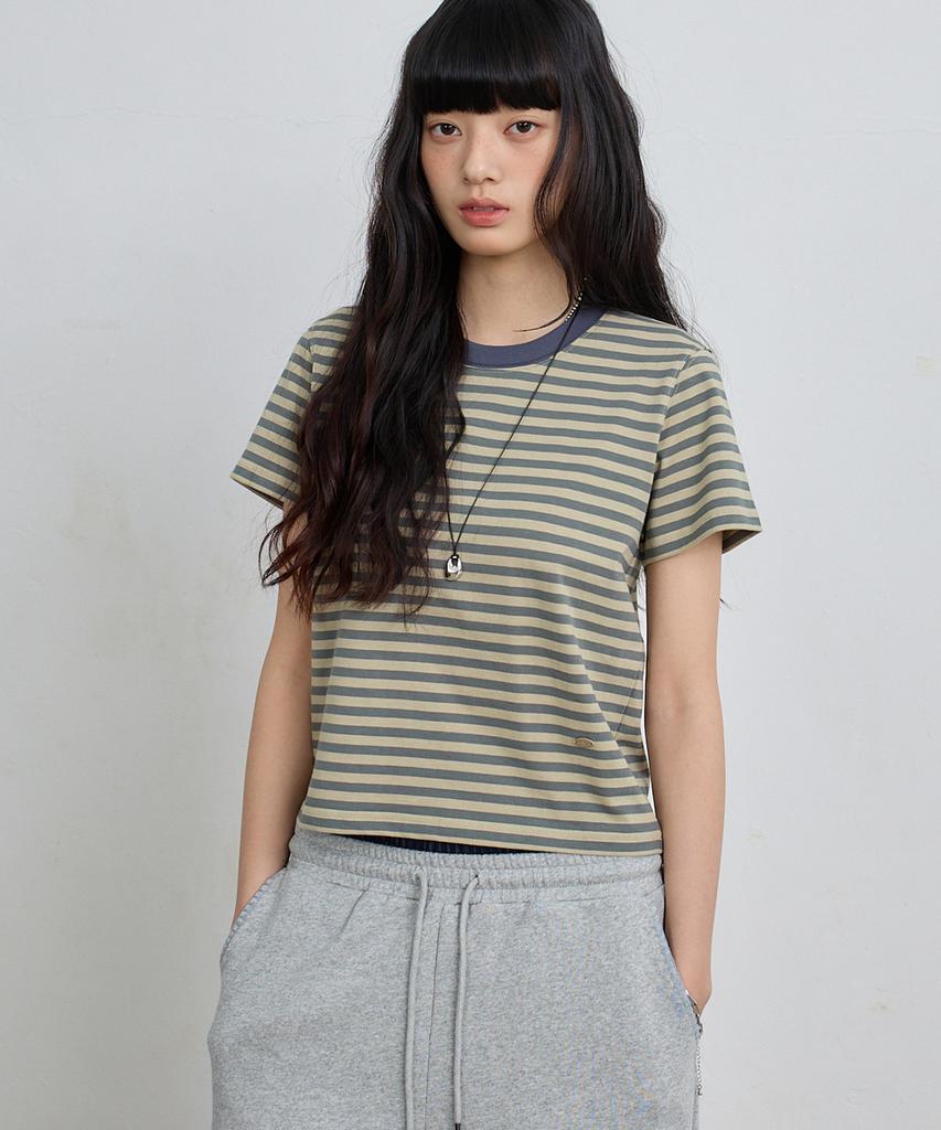 Yujen Ribbed Color Block Stripe Short Sleeve T-Shirt_4 Color