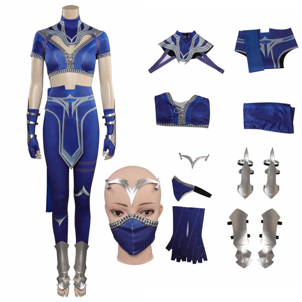 Mortal Kombat Kitana Cosplay Fantasia Costume Sexy Jumpsuit Mask for Adult Women Roleplay Outfits Halloween Carnival Suit