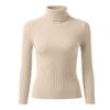 Women's Fashion High Neck Slim T-Shirt Long Sleeve Pullover Solid Colour Top