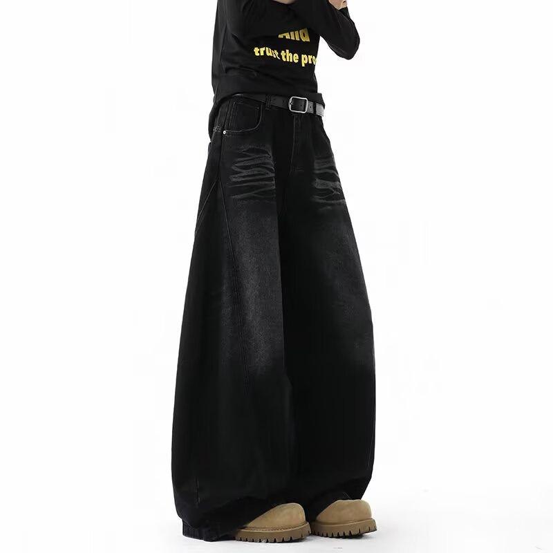 American high street wide-leg jeans men's spring and autumn loose straight casual trousers men's pants washed retro men's pants