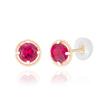 14K Gold Pin-Shaped Red Circle Earrings