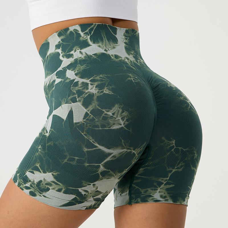 Strictly selected European and American new fitness pants, high waist three-point shorts, hip lift sports tie-dye yoga pants wholesale