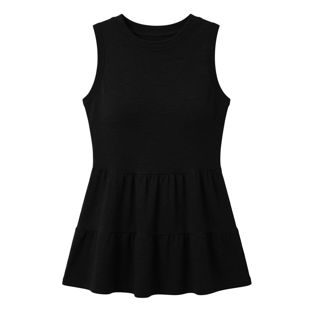 Women Sleeveless Casual Tank Top Tunic Blouse Round Neck Peplum Hem Lightweight Summer Shirt