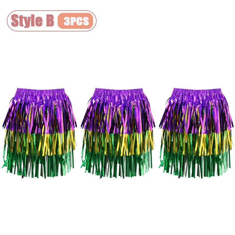 Jupe à Franges Carnaval Violet Or Vert Costume de Danse Mardi Gras Jupe de Spectacle Danse du Ventre avec Franges Accessoire de Fête