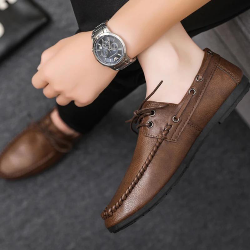 Luxury Leather Men's Shoes Fashion Brand Moccasin Comfor Men Causal Sneakers Designer Classic Loafers Lace-Up Men Driving Shoes