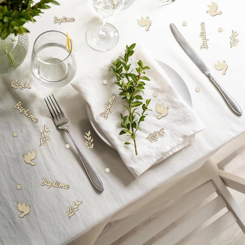 60pcs Baptism Confetti Wooden Pigeon Shape Sage Party Accessory Christening Communion Party Decoration Festive Table Decoration