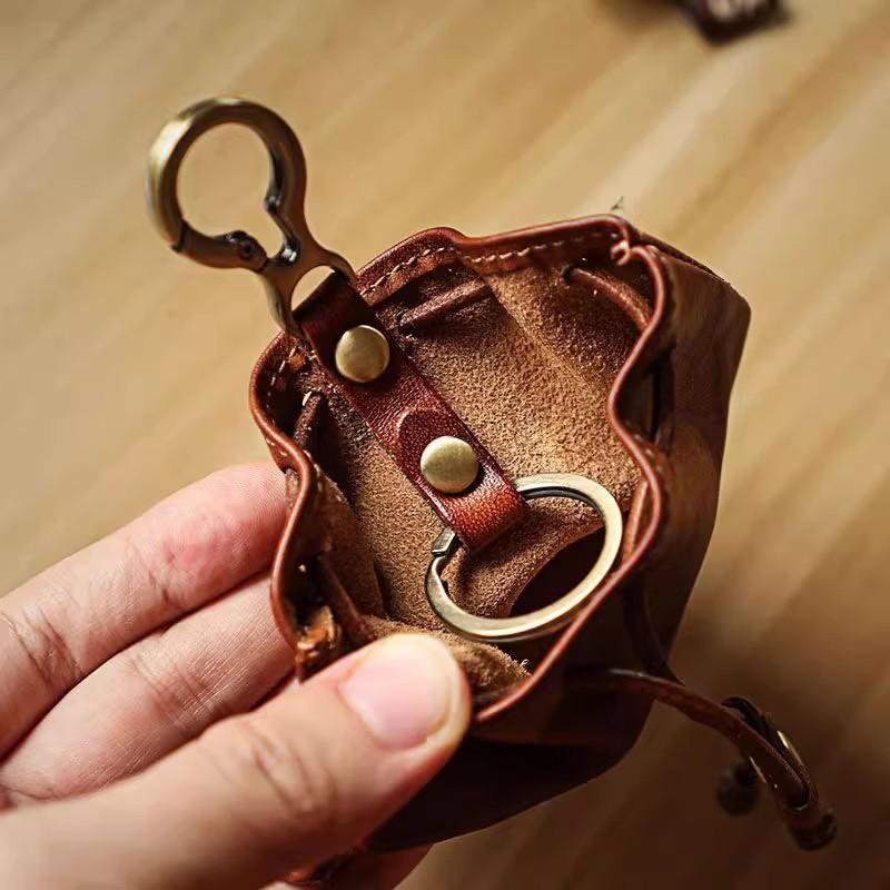 Mini Borsa con Coulisse Vintage Sacchetto Portamonete Retrò con Coulisse Piccolo Sacchetto Portaoggetti Marrone Nero