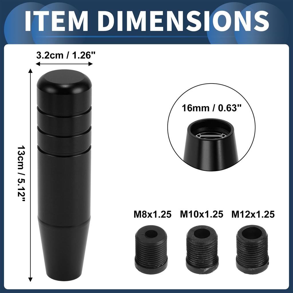 INFINAUTO Car Shift 13cm Universal Automatic and Manual Car Gear Shift Aluminum Alloy Black with 3 1 Set Knob, Knob, Adapters,