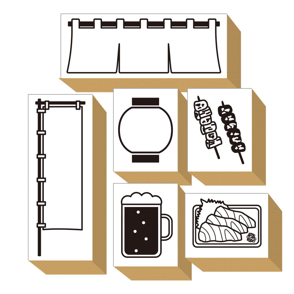 

Милый набор деревянных резиновых штампов с Идзакая Офис Сделано в Японии Фонарь, Пиво, Якитори, Занавеска, Меню, Всплывающий, Подарок, (# 28)