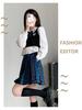 Women's Blue Plaid A-Line High Waist Pleated Skirt - College Style, Plus Size, Short Length for Spring & Autumn
