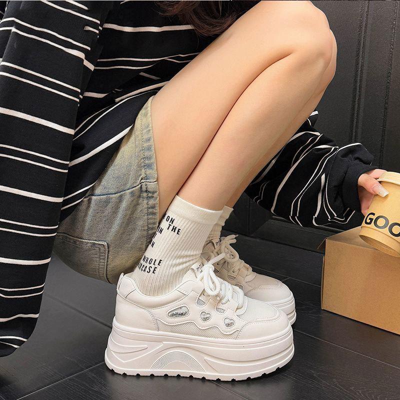 Platform women's shoes spring and summer 2025 new mesh light breathable small sports casual white shoes fashionable versatile