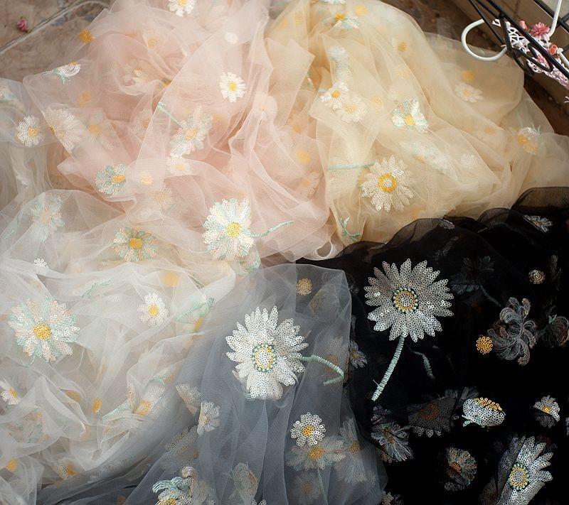 Sequin Small Daisy Mesh Fabric, Small Fresh Ins Wind Small Gauze Skirt Fabric, Soft Lace Mesh Fabric