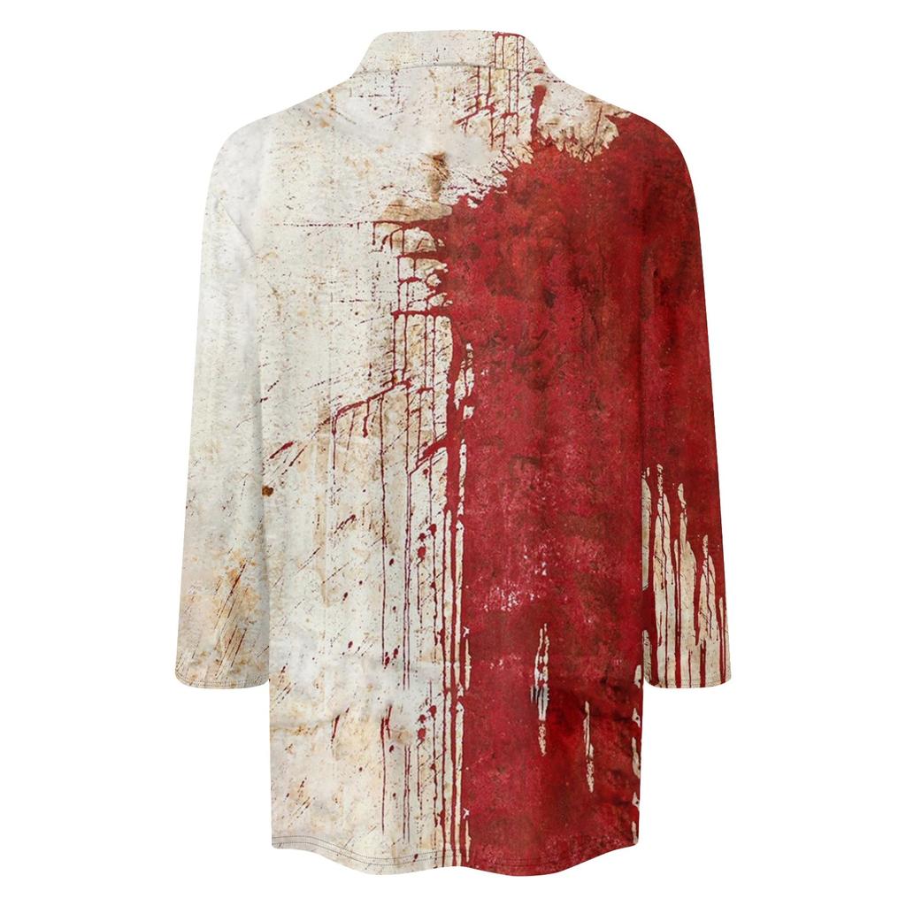 Modisches T-Shirt für Damen mit V-Ausschnitt und 3/4-Ärmeln, Halloween, blutiger Aufdruck, lässiges Oberteil