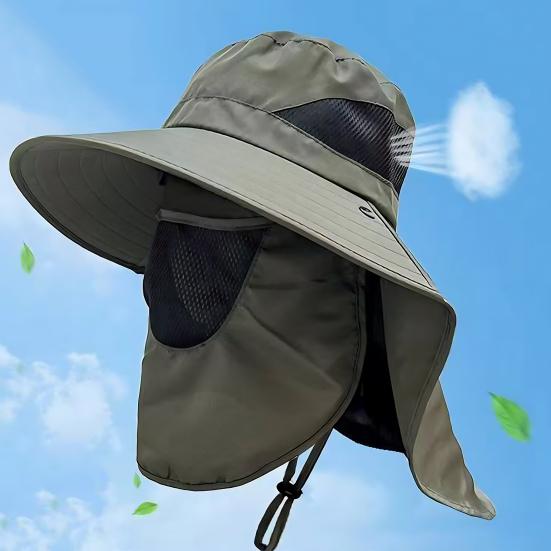 Lightweight Summer Hat Breathable Mesh Bucket Hat 360-Degree Sunshade Fisherman with Detachable Face