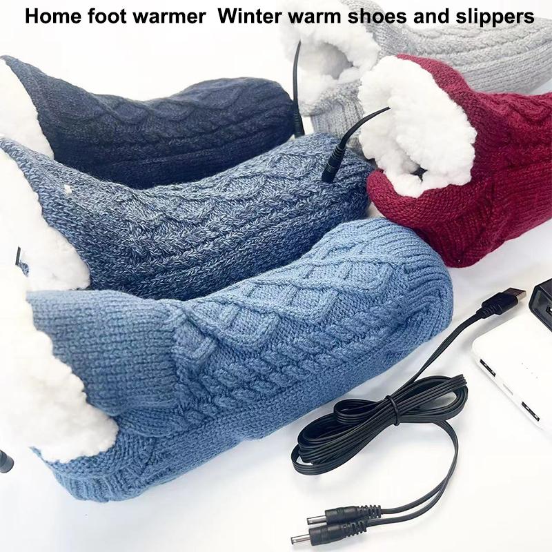 Electric Heated Fleece Socks Slippers For Men Women, Winter Usb Heating Pad Knitted Socks Foot Heater