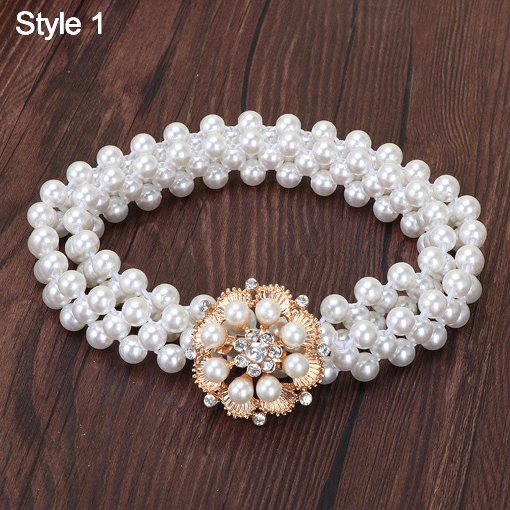 Ladies' Elastic Rhinestone Waist Chain Thin Drawstring Belt Fashion Pearl Waist Belt  For Women