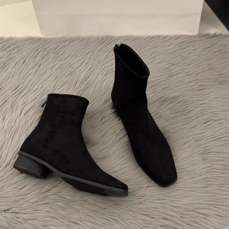 Coarse Heel Vintage Suede Khaki Short Boots Knight Boots Skinny Naked Boots Autumn and Winter Women's Boots Versatile Short Boots