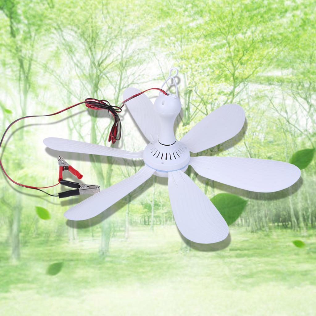 Portable Ceiling Fan 12V Mini Hanging Fan 20inch Silent Camping Tent Hanging Fan with 6 Blades Energy Saving Fan Bedroom
