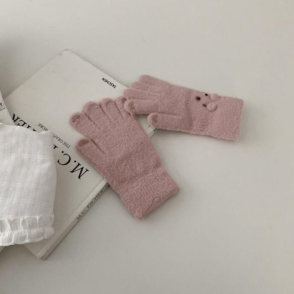 Knitting Gloves Five Finger Cycling Driving Gloves Full Finger Mittens  Winter