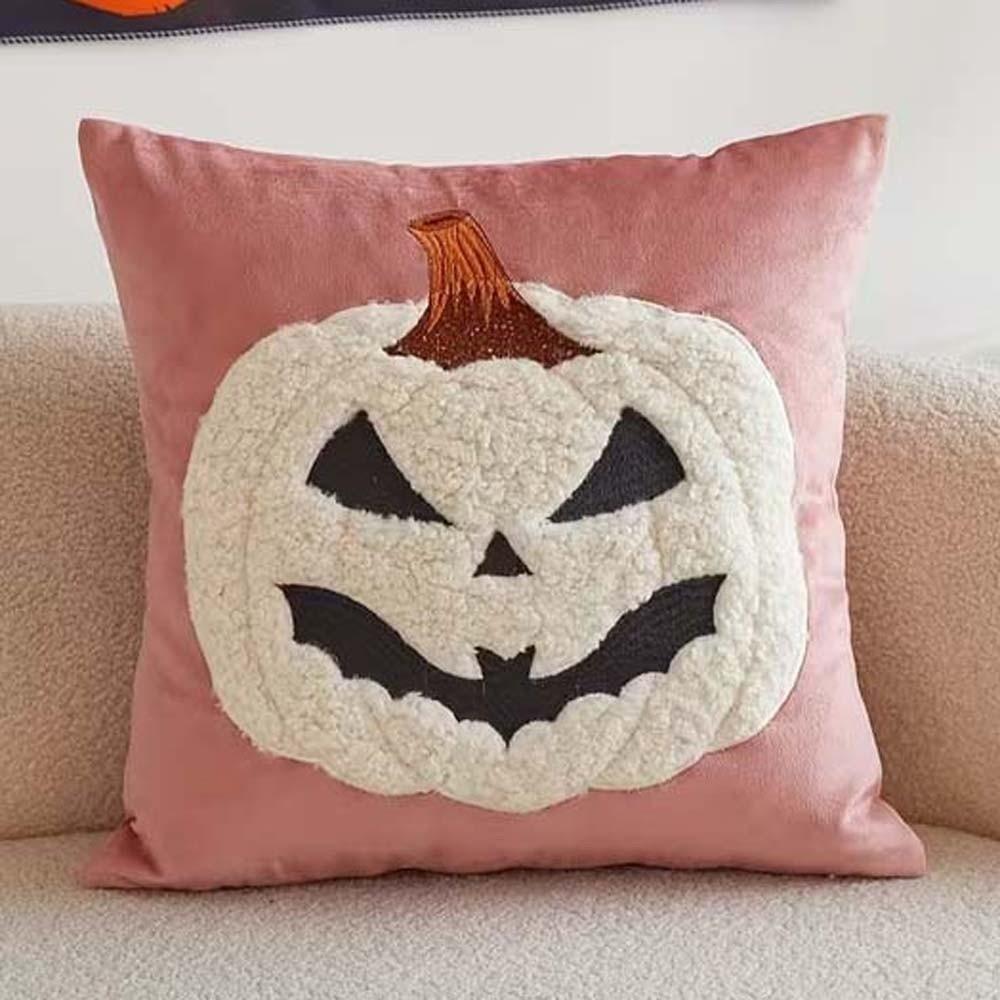 Square Shape Halloween Cushion Cover Cute Embroidery Ghost Cushion Shell Bed Accent