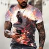 Męski T-shirt ze zwierzęcym nadrukiem 3D wilka, odzież męska w stylu ulicznym Harajuku, topy z krótkim rękawem, codzienne swetry