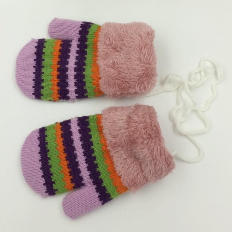 Guanti in maglia da 3-9 anni con strisce per bambini e bambine, caldi guanti per bambini, autunnali e invernali, guanti innevati per bambini