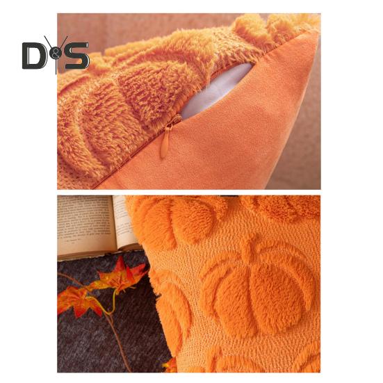 Halloween Pillowcase 3D Pumpkin Pattern Solid Color Hidden Zipper Square Shape Long PV Velvet Bedroom Living Room Sofa Decoration Pillowcase Pillow
