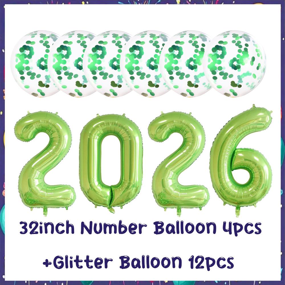 32inch 2026 Foil Balloons Color New Year Party Decorations Anniversary Supplies 12 Inch Glitter Latex Balloons Photo Booth Props