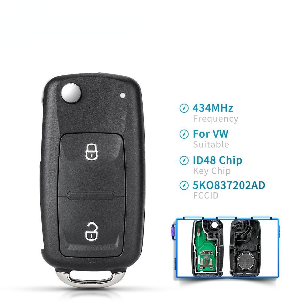 2 Buttons Remote Key For VW For Volkswagen GOLF PASSAT Tiguan Polo Jetta Beetle 5K0 837 202AD 5K0837202AD 433MHz ID48 Chip