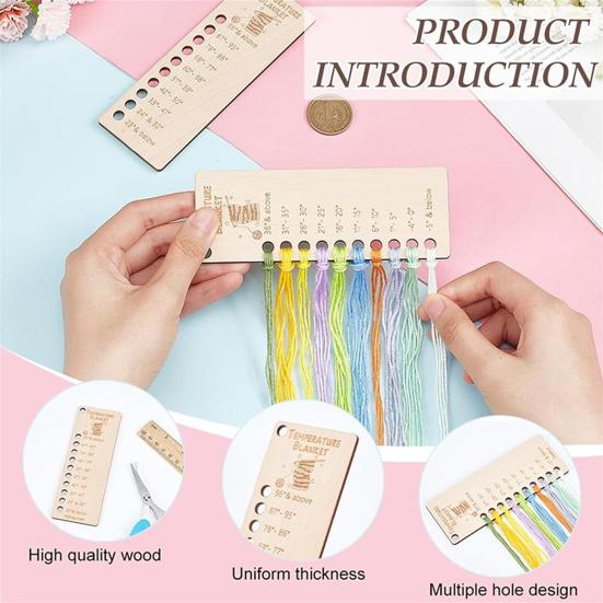 2Pcs Temperature Blanket Color Chart Knitting Crochet Projects Wool Organizer Blanket Planner Fahrenheit Celsius Wood Board Handmade Gift
