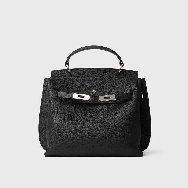 

Genuine Leather Bag Factory Wing Female All-matching Retro Top-layer Cowhide Single-shoulder Cross-body Trumpet length 19.5 wide 8 high 29 чёрный