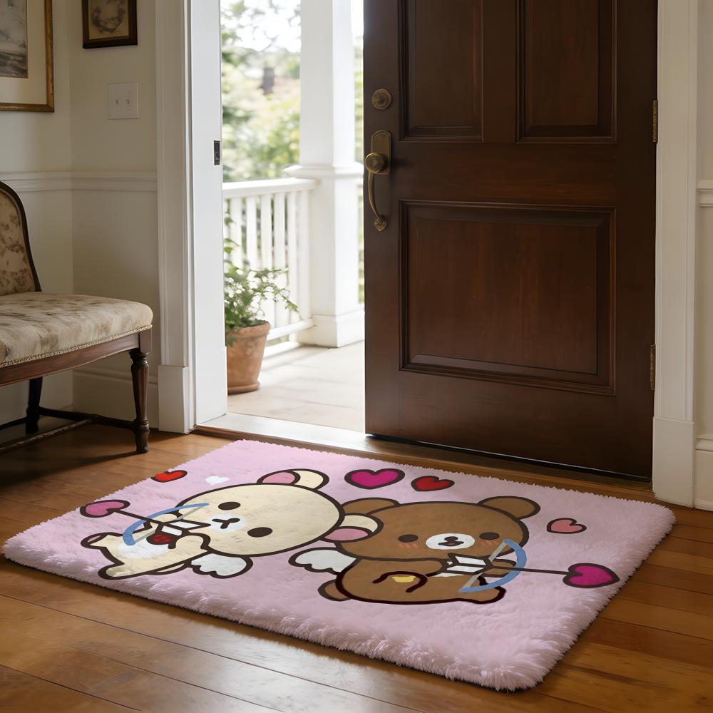 Cute Cartoon RRilakkuma Lovers Floor Mat Soft Flannel Absorbent Mat Non-Slip Rug Home Bedroom Bathroom