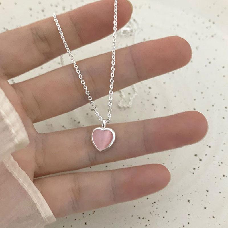 925 Silver Pink Cat Eye Stone Love Necklace For Women Sweet And Cute Heart-Shaped Collarbone Chain Wedding Jewelry