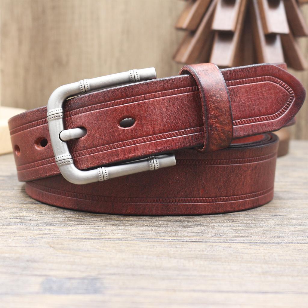 3.8CM Wide-head Layer Cowhide Belt Men's Pin Buckle Genuine Leather Pure Cowhide Retro Business Versatile Casual Pants Belt Trendy