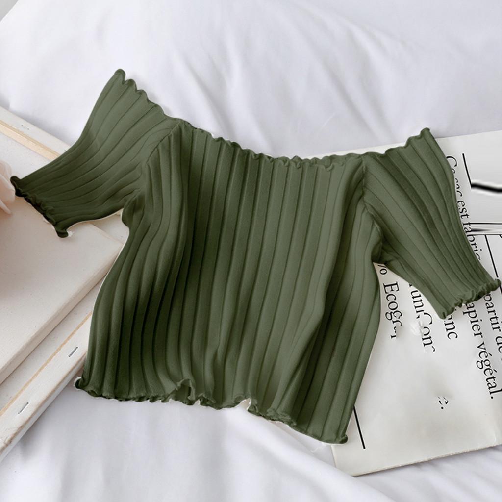 

Sexy Fashion Women Knitted Button Short Sleeve Solid Ladies Slim Short Top One Size зелений