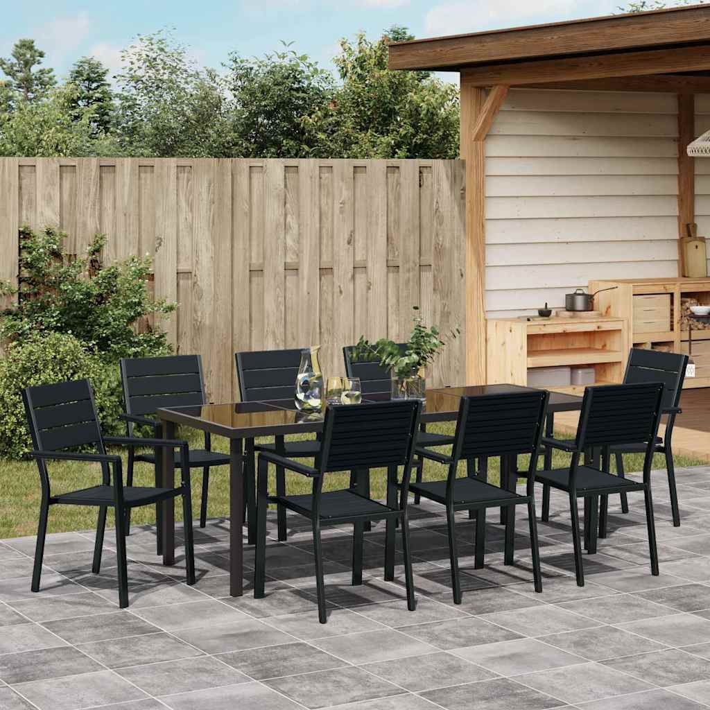 Garden Dining Set 9 Pcs Black Powder Coated Steel