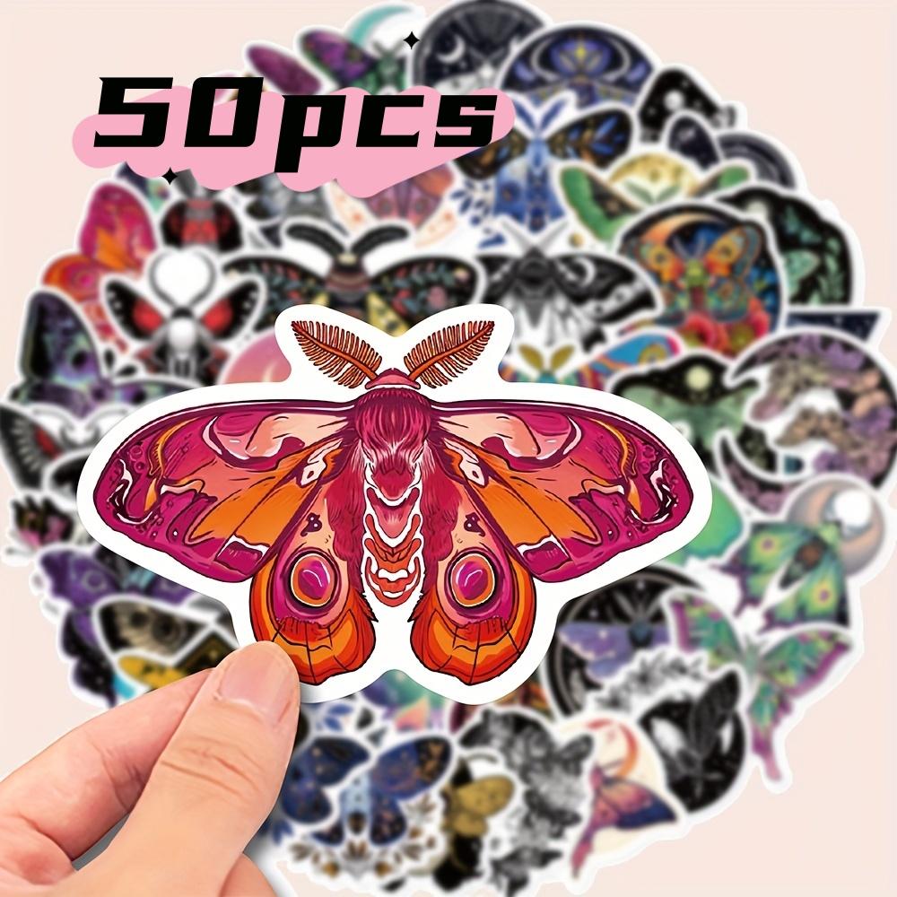 50 DIY Moth Stickers - Reusable Self-adhesive Sheets, Vibrant Colors, Exquisite Designs, Suitable for Decorating Guitars, Laptop