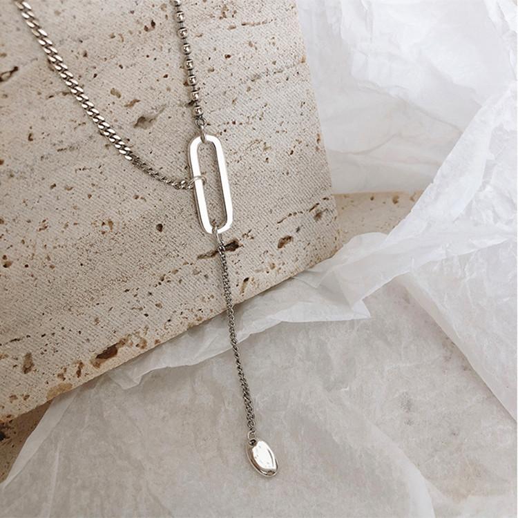 New Popular Geometric Shape O-shaped 925 Sterling Silver Jewelry Old Tassel Polished Oval Clavicle Chain Necklaces TYB388