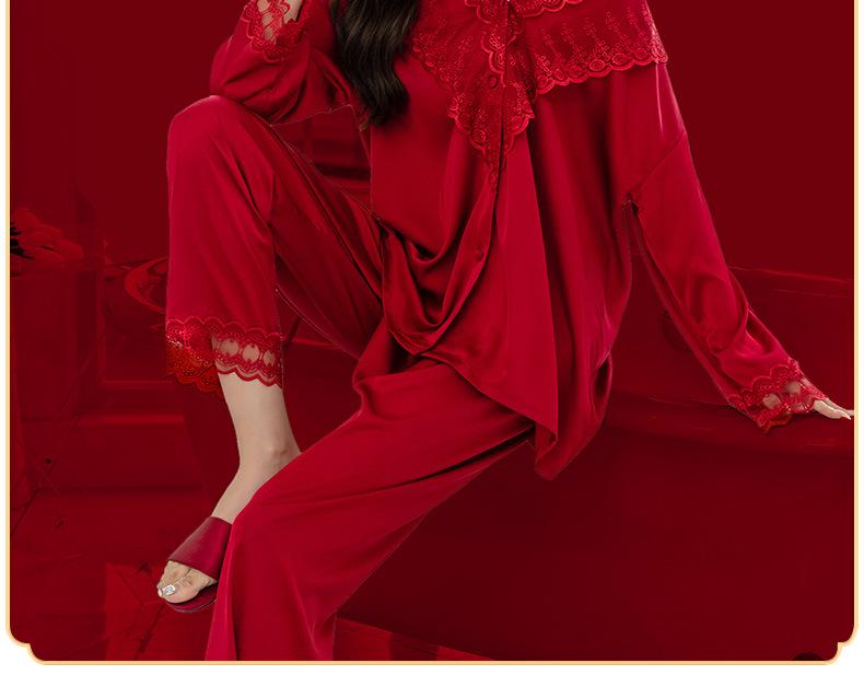 Year of the Ox Women's Red Pajamas with Built-in Bra - V-neck, Soft, Skin-Friendly, Sexy Loungewear - Perfect Gift for Best Friend